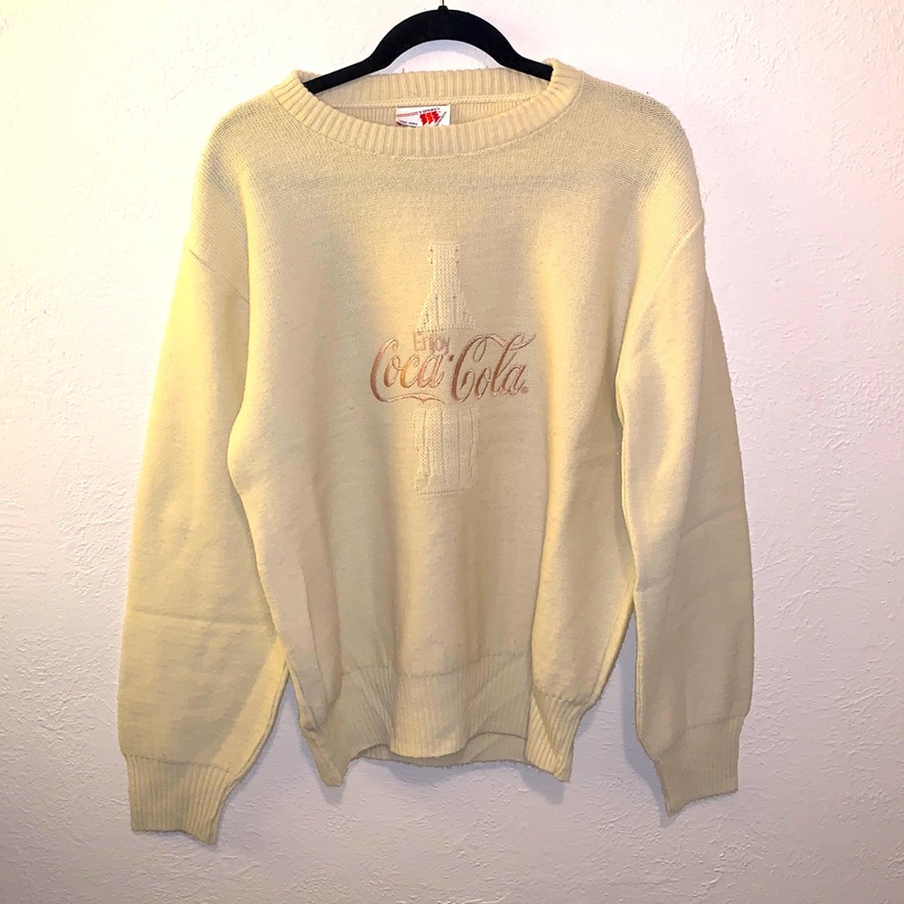 Men's Vintage Acrylic Coca Cola Beige Sweater Size L